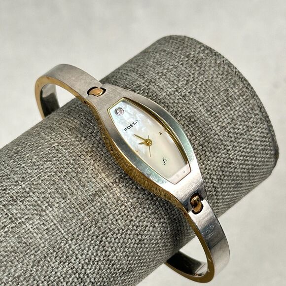 Fossil Watch Womens 16mm Diamond Accent MOP Dial Two Tone 6.75" New Battery - Picture 1 of 10